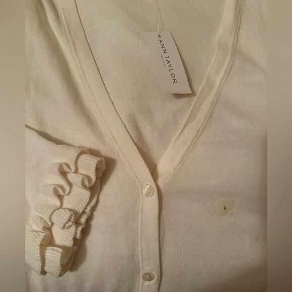 NWT Ann Taylor Factory Ruffled Cuffs And Hem Cardigan Size Large - Picture 4 of 9